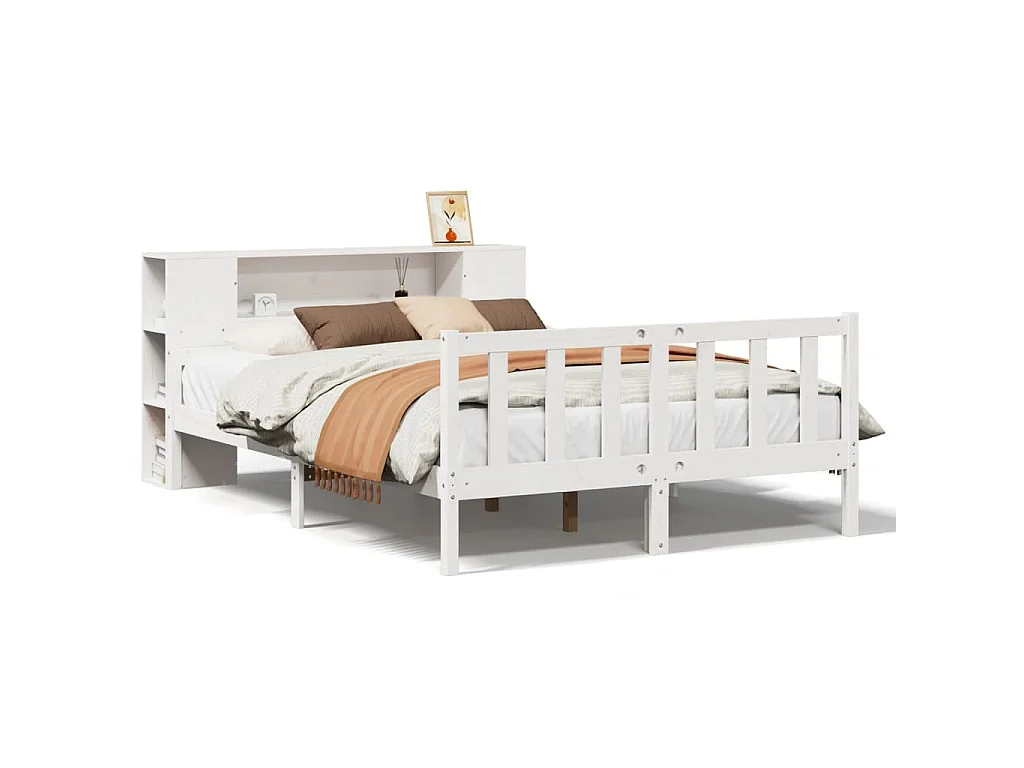 Bed met boekenkast zonder matras grenenhout wit 160x200 cm