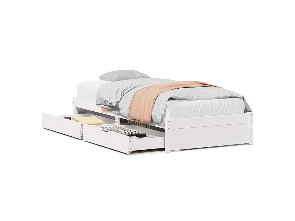 Bedframe zonder matras massief grenenhout wit 75x190 cm