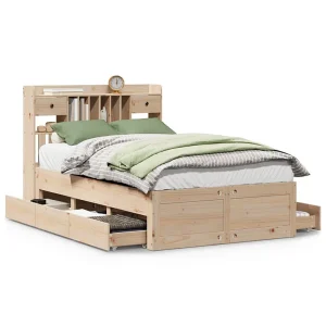 Bed met boekenkast zonder matras massief grenenhout 135×190 cm
