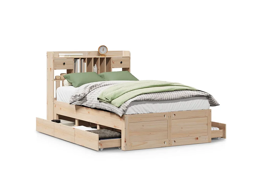Bed met boekenkast zonder matras massief grenenhout 135x190 cm