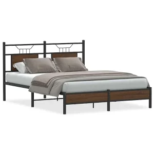 Bedframe zonder matras bewerkt hout bruin eikenkleur 150×200 cm Bedframe zonder matras bewerkt hout bruin eikenkleur 150×200 cm