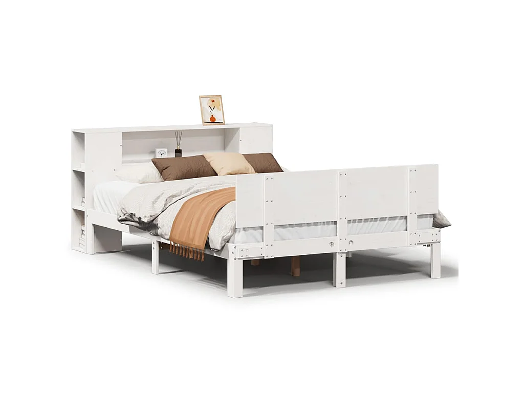 Bed met boekenkast zonder matras grenenhout wit 140x200 cm