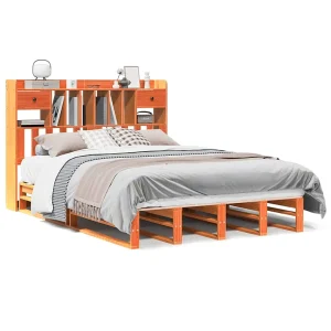 Bed met boekenkast zonder matras grenenhout wasbruin 160×200 cm Bed met boekenkast zonder matras grenenhout wasbruin 160×200 cm
