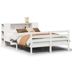 Bed met boekenkast zonder matras grenenhout wit 150×200 cm Bed met boekenkast zonder matras grenenhout wit 150×200 cm