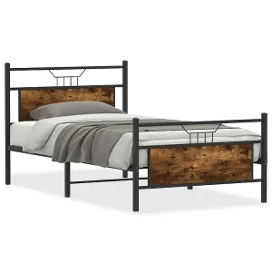 Bedframe zonder matras hout gerookt eikenkleurig 100×200 cm Bedframe zonder matras hout gerookt eikenkleurig 100×200 cm
