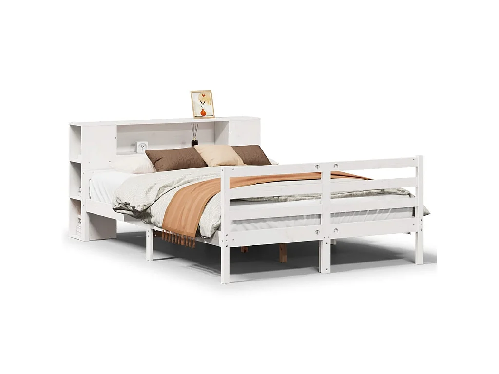 Bed met boekenkast zonder matras grenenhout wit 140x200 cm