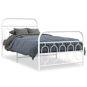 Bedframe met hoofd- en voeteneinde metaal wit 107×203 cm Bedframe met hoofd- en voeteneinde metaal wit 107×203 cm