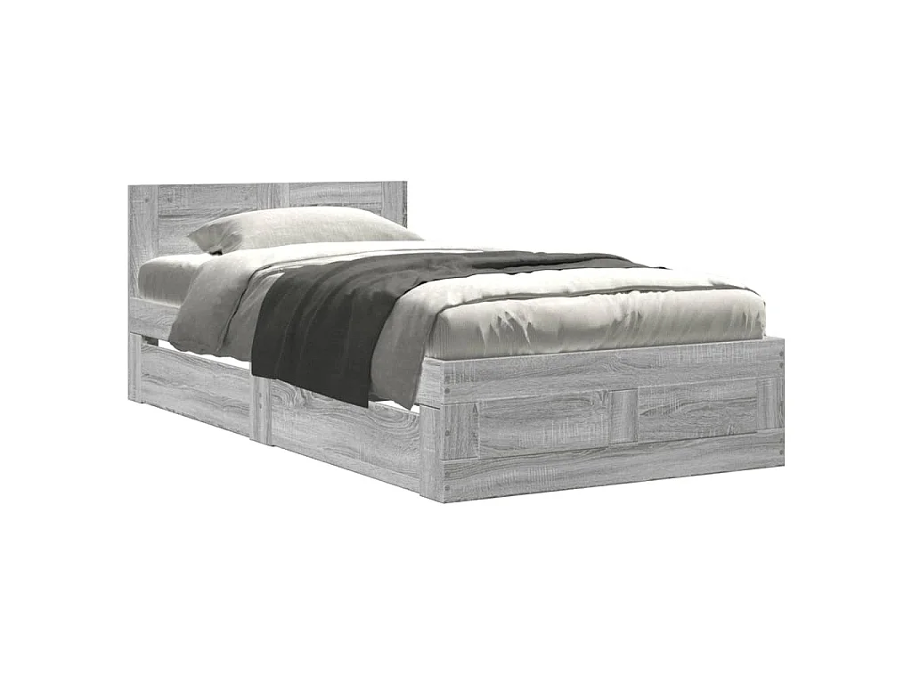 Bedframe met hoofdbord bewerkt hout grijs sonoma 75x190 cm