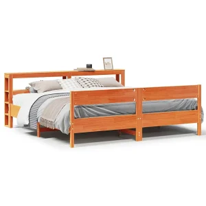 Bedframe zonder matras massief grenenhout wasbruin 180×200 cm
