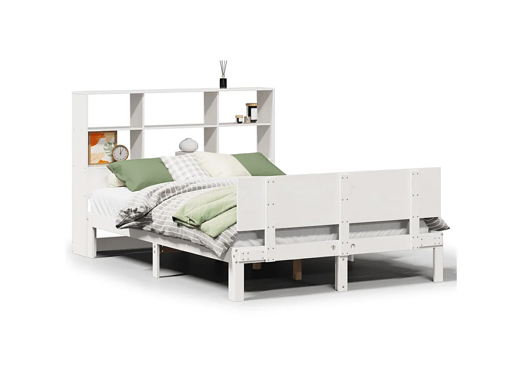 Bed met boekenkast zonder matras grenenhout wit 140x200 cm