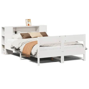 Bed met boekenkast zonder matras grenenhout wit 140×200 cm