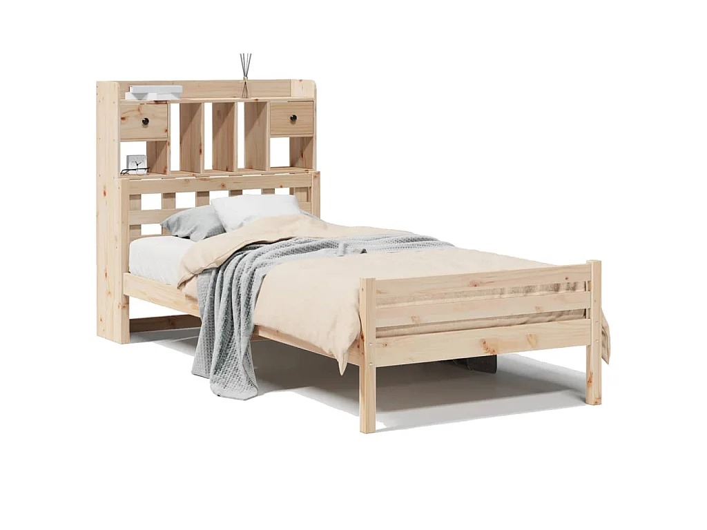 Bed met boekenkast zonder matras massief grenenhout 100x200 cm