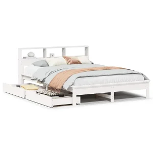 Bed met boekenkast zonder matras grenenhout wit 140×190 cm Bed met boekenkast zonder matras grenenhout wit 140×190 cm