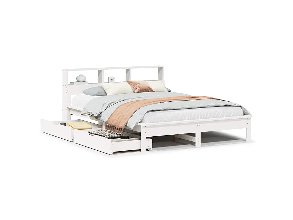 Bed met boekenkast zonder matras grenenhout wit 140x190 cm