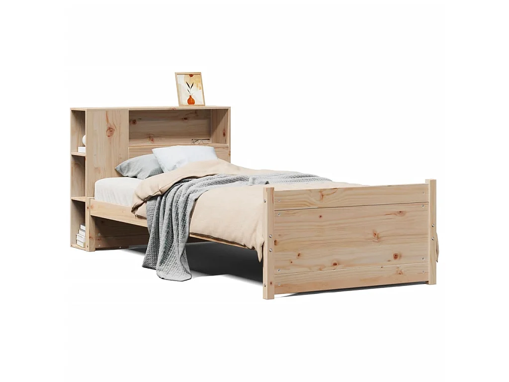 Bed met boekenkast zonder matras massief grenenhout 75x190 cm
