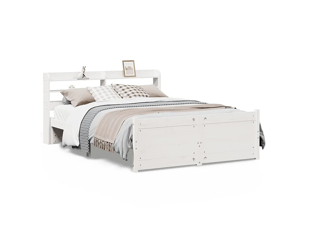 Bedframe met hoofdbord massief grenenhout wit 150x200 cm