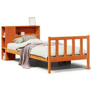 Bed met boekenkast zonder matras grenenhout wasbruin 100×200 cm