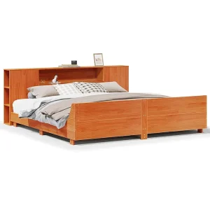 Bedframe zonder matras massief grenenhout wasbruin 200×200 cm