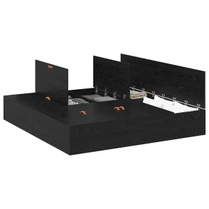 Opbergbedframe met opslag Zwart Eiken 200 x 200 cm Bewerkt hout Opbergbedframe met opslag Zwart Eiken 200 x 200 cm Bewerkt hout