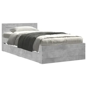 Bedframe met hoofdbord bewerkt hout betongrijs 75×190 cm