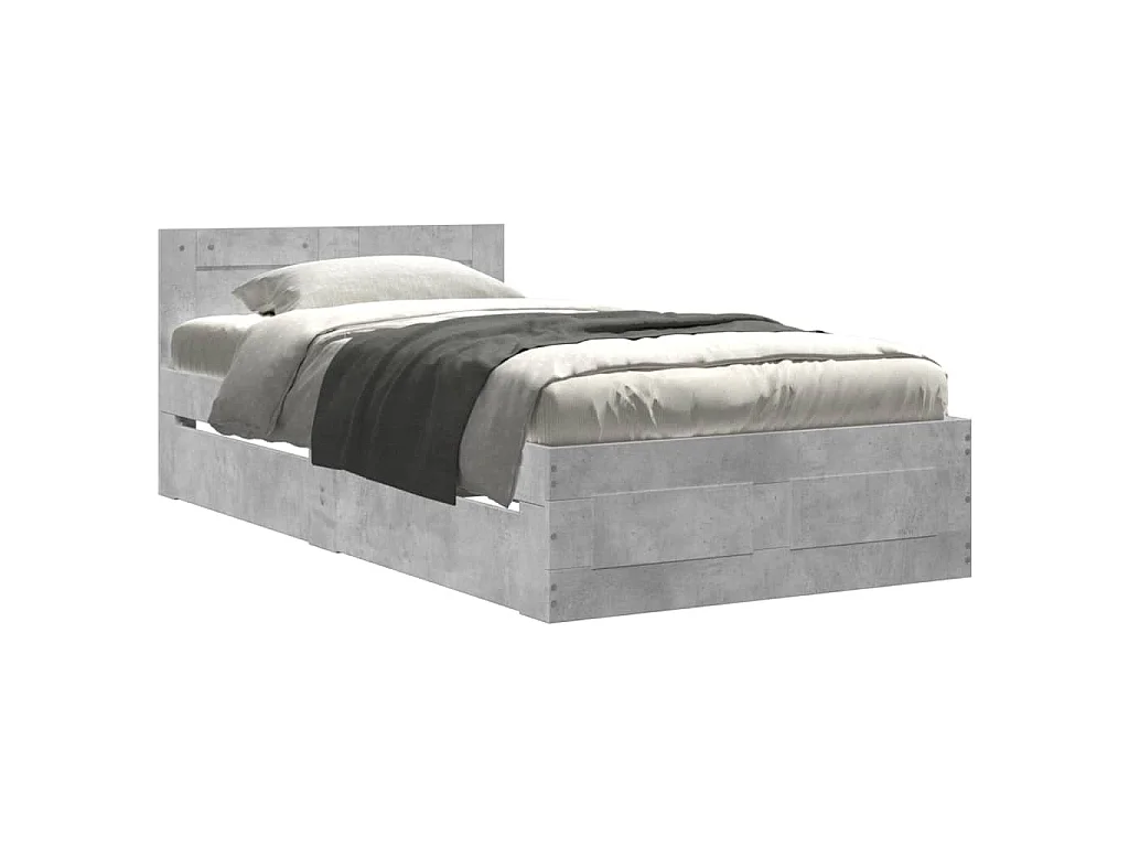 Bedframe met hoofdbord bewerkt hout betongrijs 75x190 cm