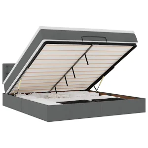 Bed poef met matras en LED's 180×200 cm stof donkergrijs Bed poef met matras en LED's 180×200 cm stof donkergrijs