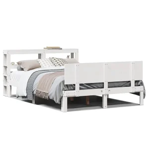 Bedframe met hoofdbord massief grenenhout wit 120×190 cm