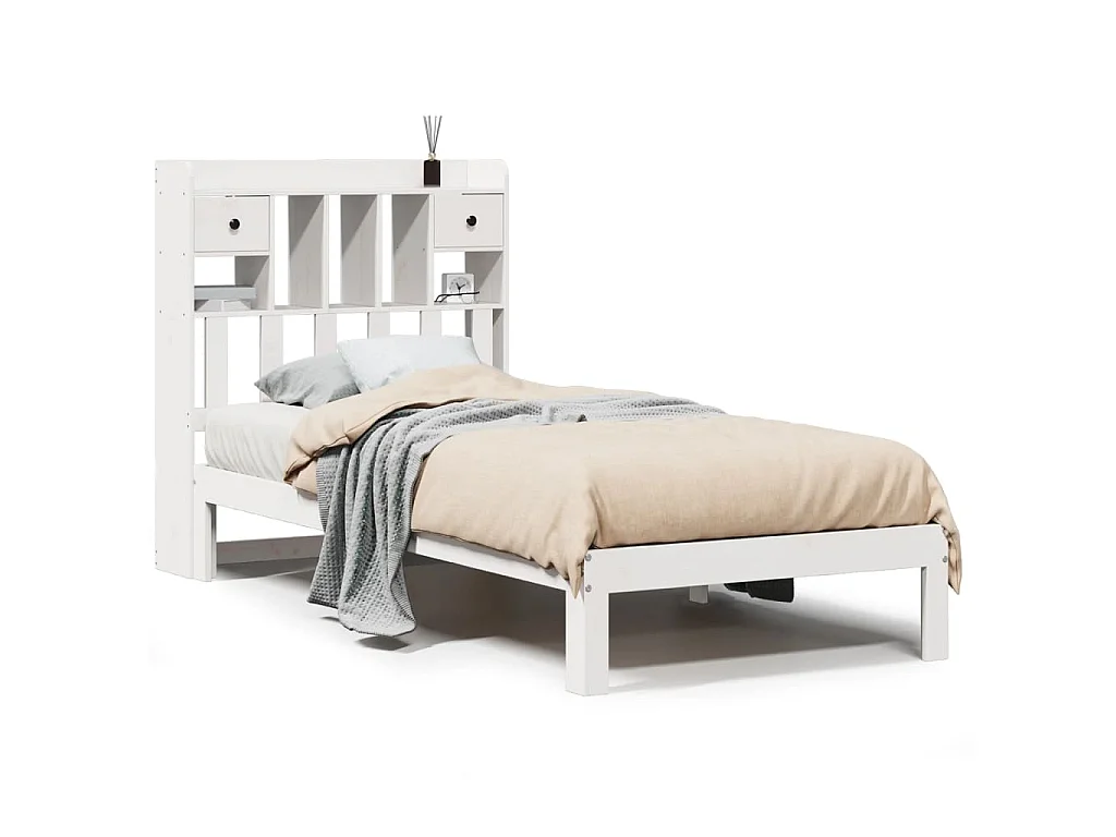 Bed met boekenkast zonder matras grenenhout wit 90x200 cm