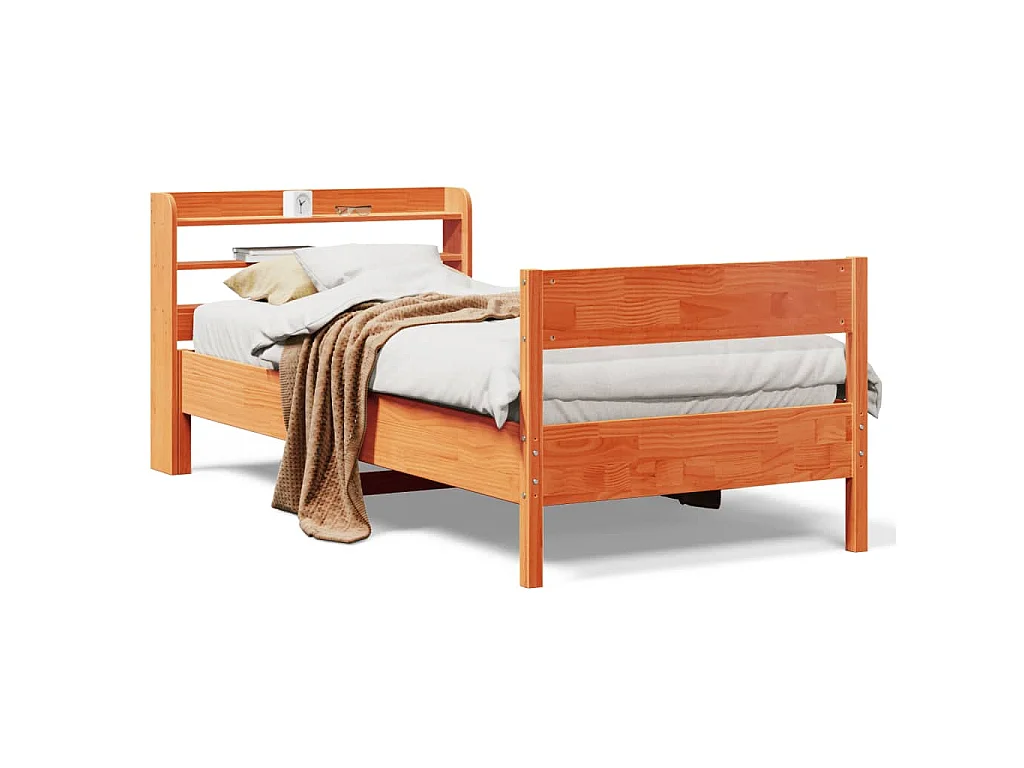 Bedframe zonder matras massief grenenhout wasbruin 75x190 cm