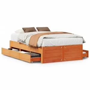 Bedframe zonder matras met lades grenenhout wasbruin 120×190 cm Bedframe zonder matras met lades grenenhout wasbruin 120×190 cm