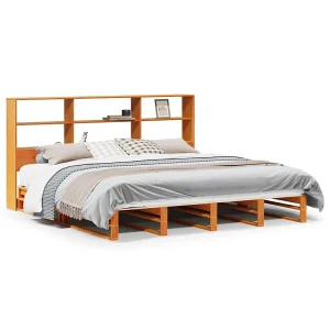Bed met boekenkast zonder matras hout wasbruin 180×200 cm Bed met boekenkast zonder matras hout wasbruin 180×200 cm