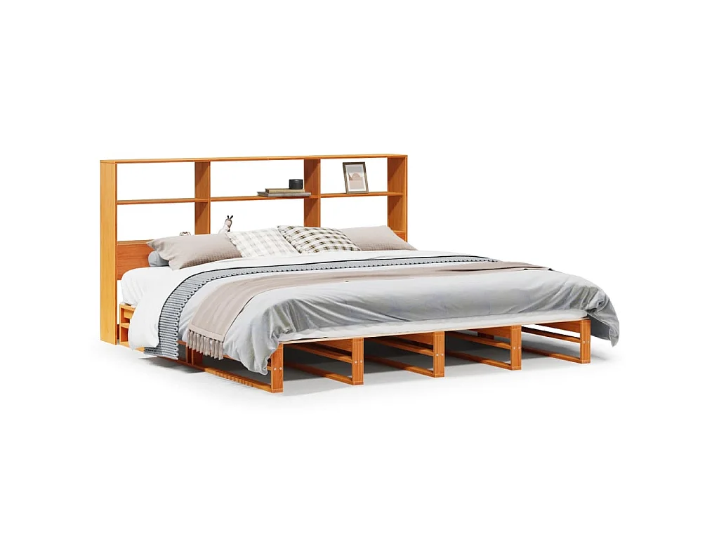 Bed met boekenkast zonder matras hout wasbruin 180x200 cm