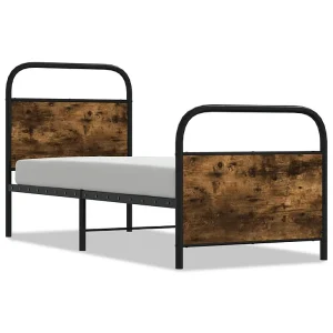 Bedframe zonder matras bewerkt hout gerookt eiken 80×200 cm Bedframe zonder matras bewerkt hout gerookt eiken 80×200 cm