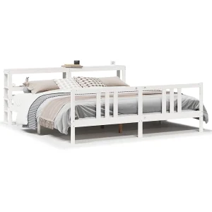 Bedframe met hoofdeinde zonder matras 200×200 cm wit