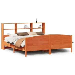Bed met boekenkast zonder matras grenenhout wasbruin 180×200 cm Bed met boekenkast zonder matras grenenhout wasbruin 180×200 cm