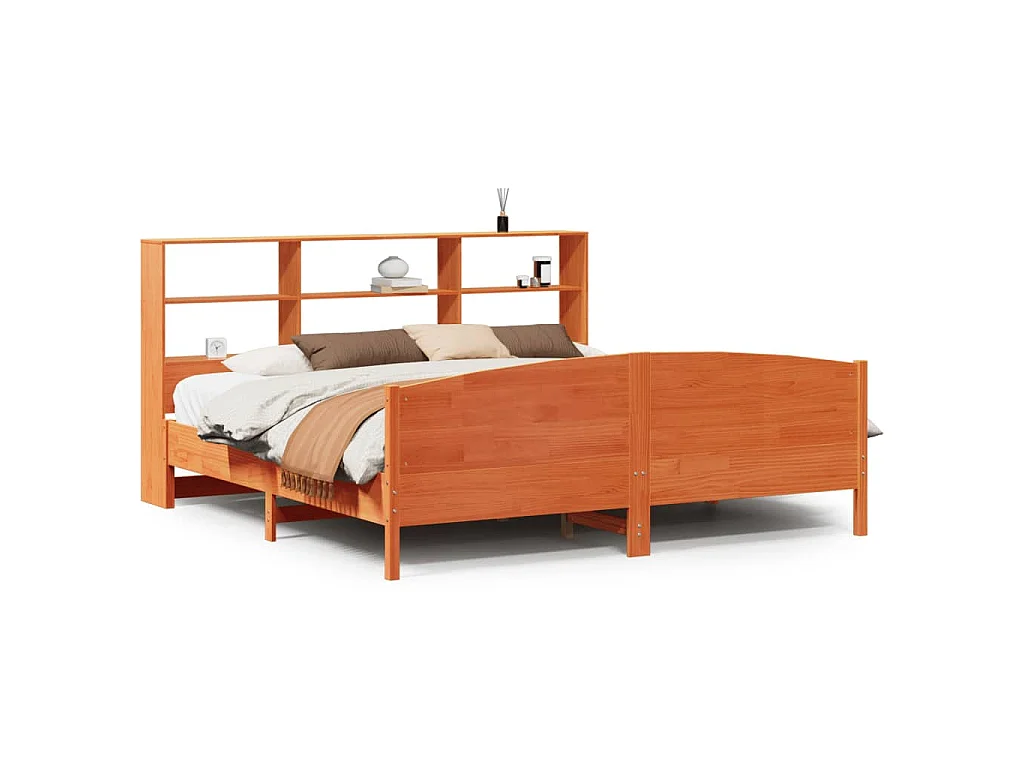 Bed met boekenkast zonder matras grenenhout wasbruin 180x200 cm