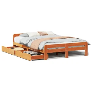 Bedframe zonder matras massief grenenhout wasbruin 160×200 cm