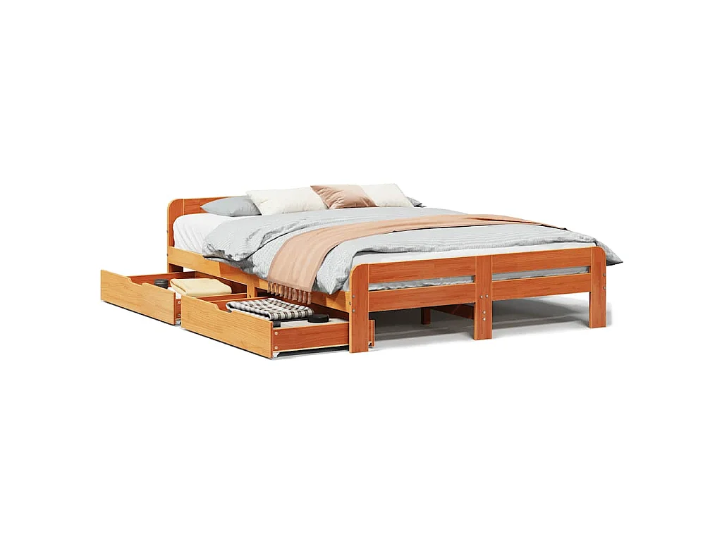 Bedframe zonder matras massief grenenhout wasbruin 160x200 cm