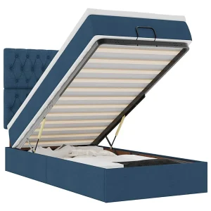 Bed poef met matras en LED's 90×200 cm stof blauw Bed poef met matras en LED's 90×200 cm stof blauw