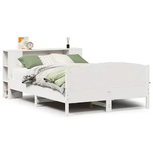 Bed met boekenkast zonder matras grenenhout wit 160×200 cm
