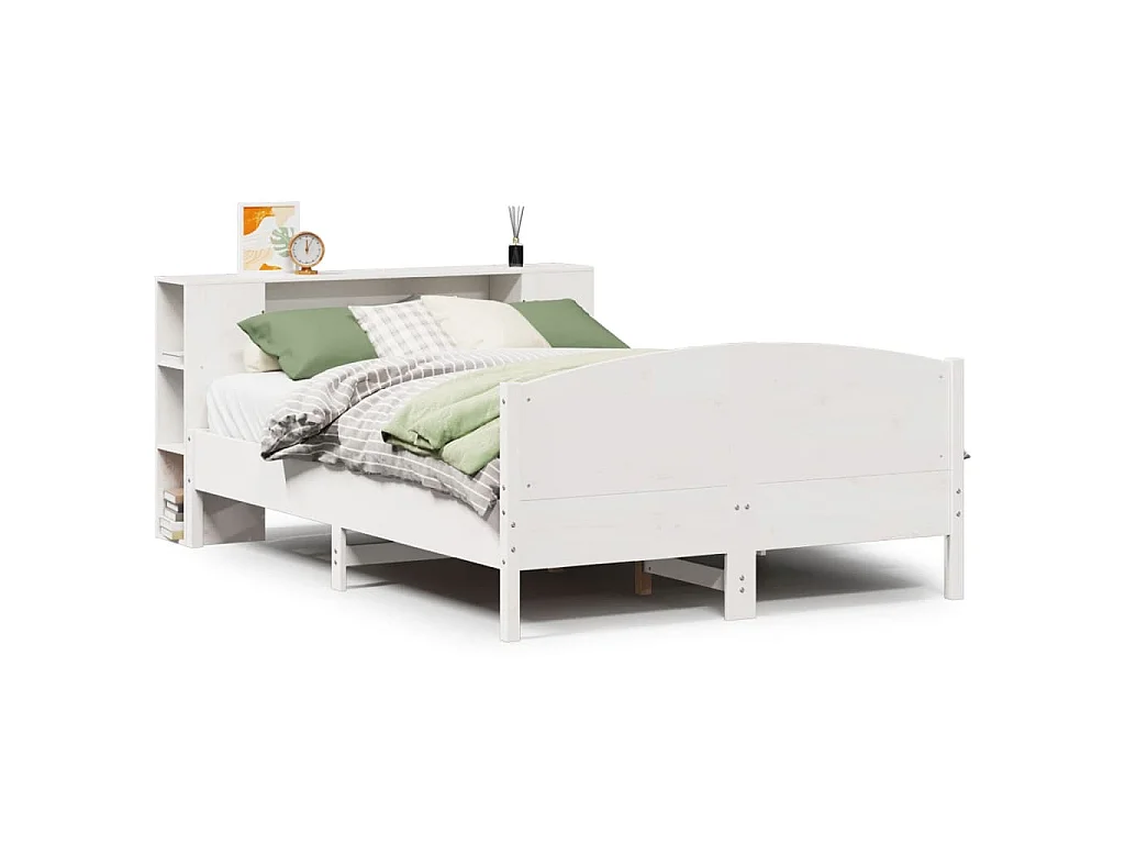 Bed met boekenkast zonder matras grenenhout wit 160x200 cm
