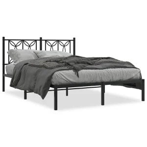 Bedframe met hoofdbord metaal zwart 135×190 cm Bedframe met hoofdbord metaal zwart 135×190 cm
