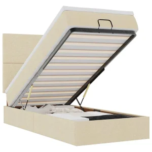 Bed poef met matras en LED's 90×200 cm stof crèmekleurig Bed poef met matras en LED's 90×200 cm stof crèmekleurig