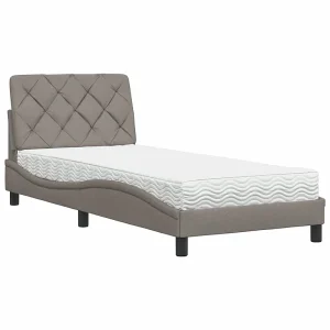 Bed met matras stof taupe 90×190 cm Bed met matras stof taupe 90×190 cm