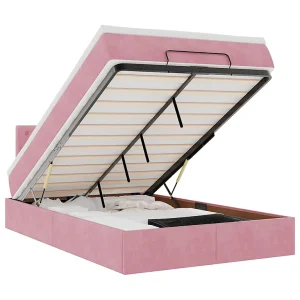 Bed poef met matras 120×190 cm fluweel roze Bed poef met matras 120×190 cm fluweel roze