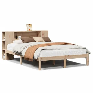 Bed met boekenkast zonder matras massief grenenhout 135×190 cm