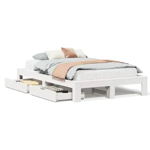 Bedframe zonder matras massief grenenhout wit 120×200 cm
