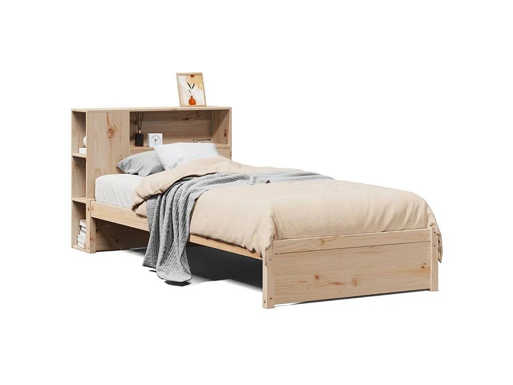 Bed met boekenkast zonder matras massief grenenhout 75x190 cm