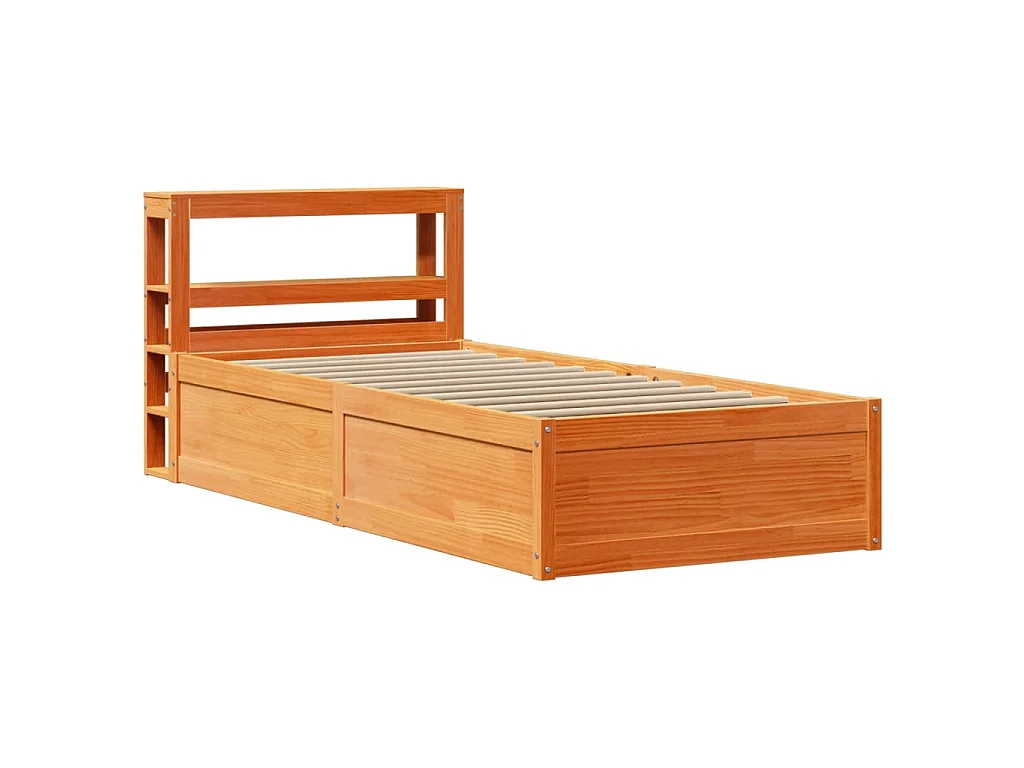 Bedframe met hoofdbord massief grenenhout wasbruin 100x200 cm