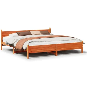 Bedframe zonder matras massief grenenhout wasbruin 200×200 cm